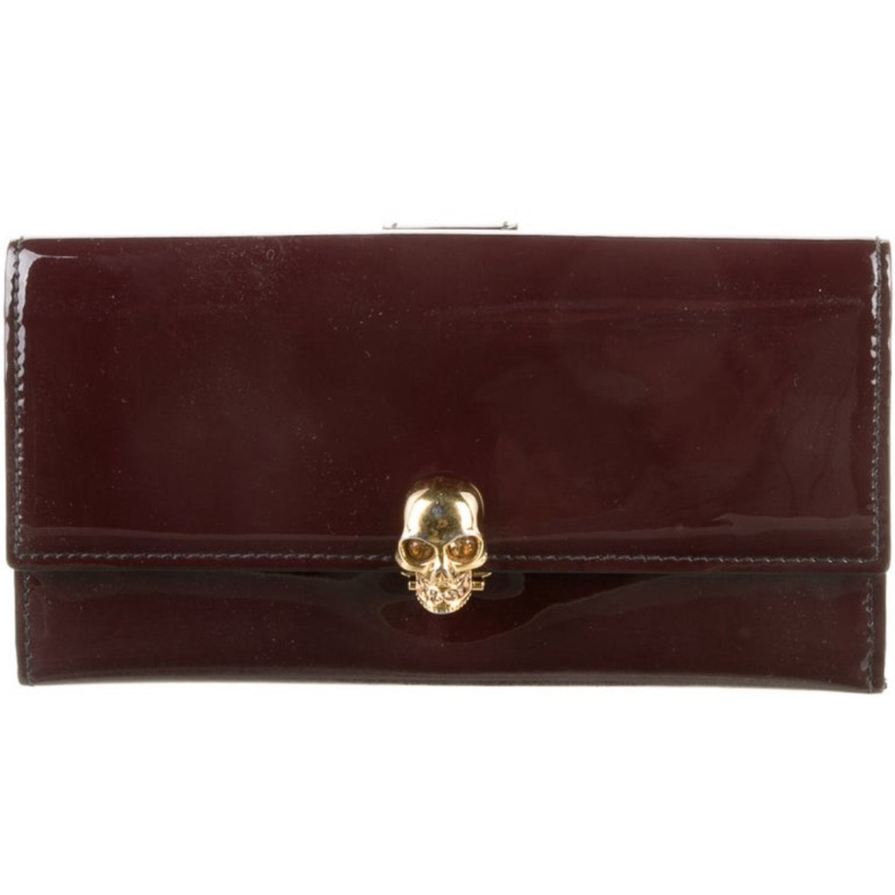 NWT Luxury RARE Chic Authentic Alexander McQueen Patent Leather Skull Wallet
